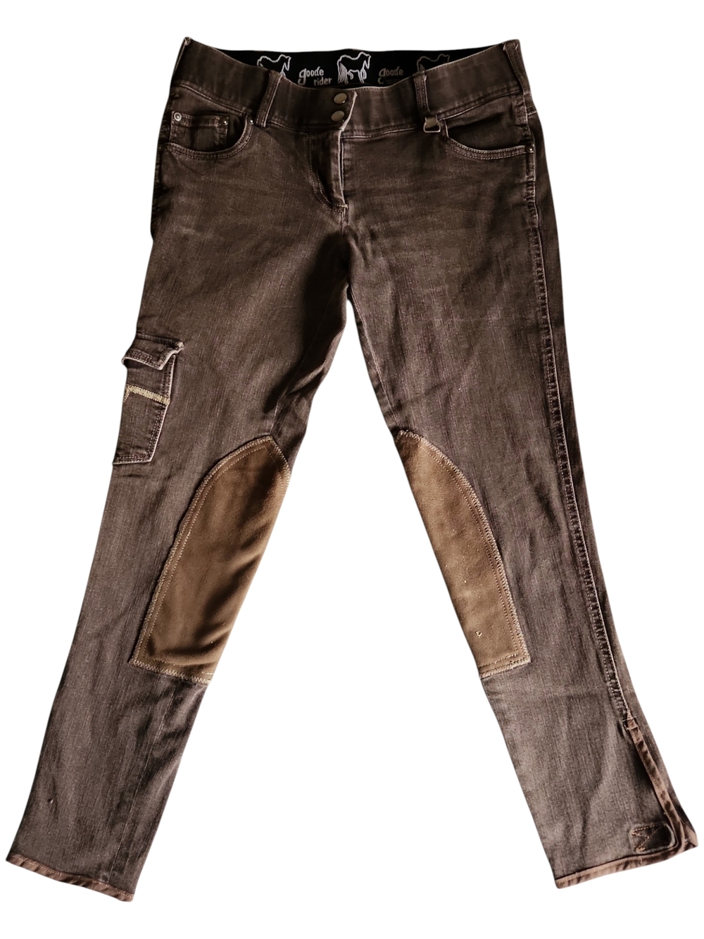 Slim Riding-Style Skinny Pants in Brown with Knee Patches